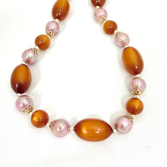 Vintage Moonglow Lucite/Thermoset and Pearlescent Beads Made in Japan Necklace - Picture 3 of 8